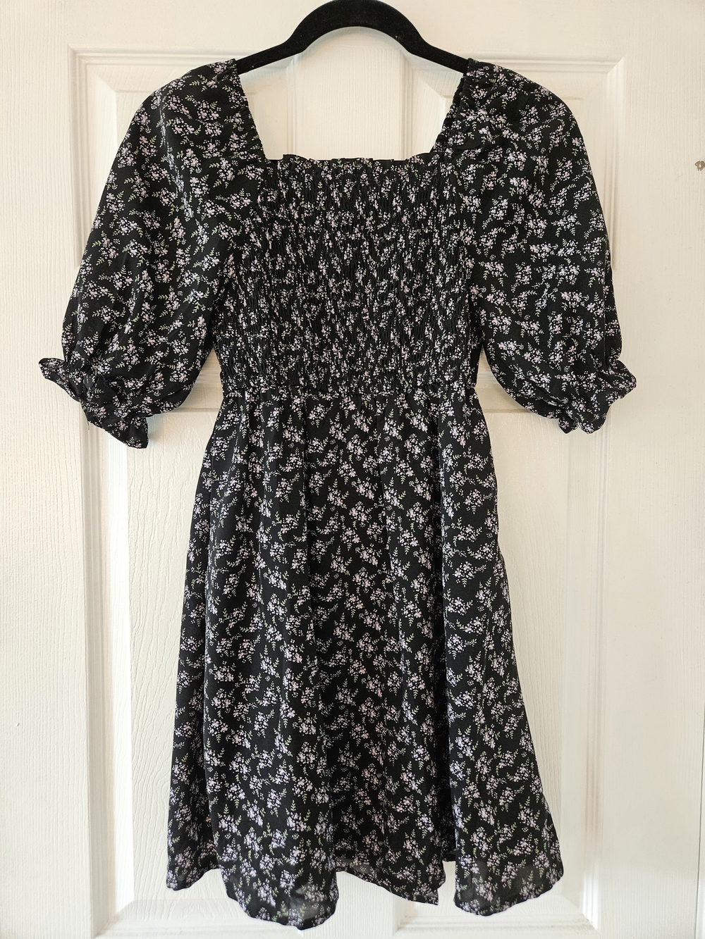 Hayden Girls Black Floral Smocked Dress with Lilac Blossoms